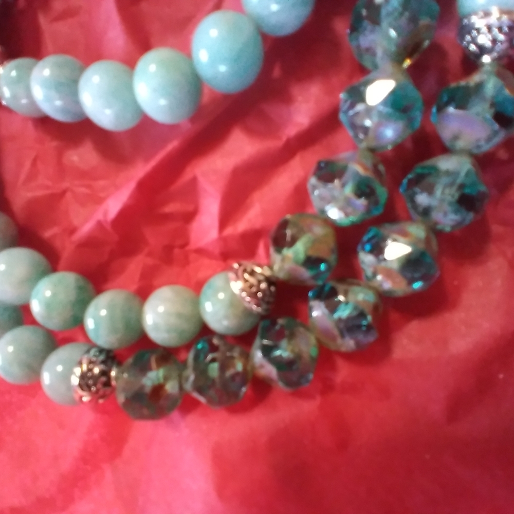 25 1/2" Genuine Brazilian Aqua Blue Amazonite & Czech Bead Necklace - Picture 3 of 12